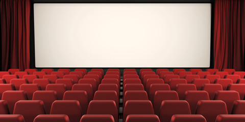 Cinema screen with open curtain. 3d. - obrazy, fototapety, plakaty