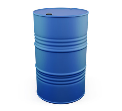 Blue metal barrel on a white. 3d.