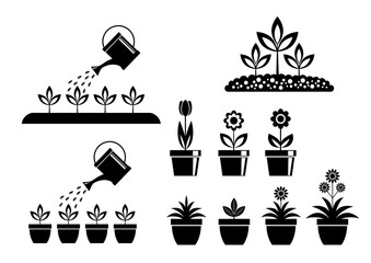 Garden icons on white background
