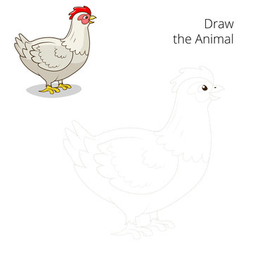 Draw the animal hen chicken educational game 