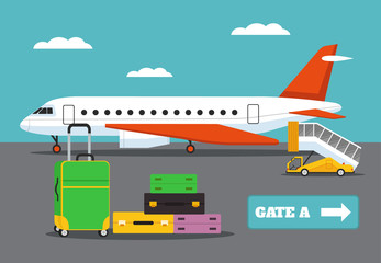 Landing on flight. Vector flat illustration