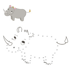 Connect the dots game rhino vector illustration