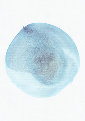 Watercolor hand drawn painted texture with blue and cyan circles, large raster illustration.