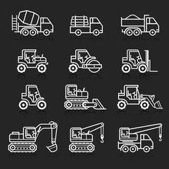Construction truck icon set. Vector illustrations.