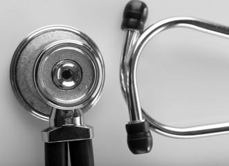 Stethoscope close-up on grey background