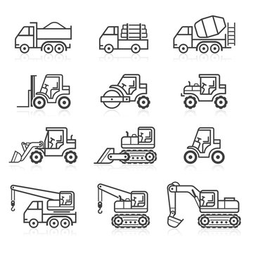 Construction truck icon set. Vector illustrations.