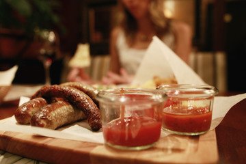 girl in the restaurant the evening blurred background