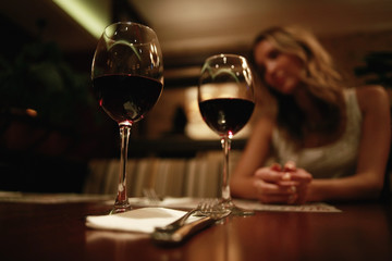 girl in the restaurant the evening blurred background