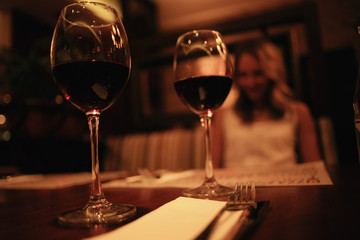 girl in the restaurant the evening blurred background
