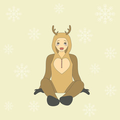 Cute little boy in suit of deer.