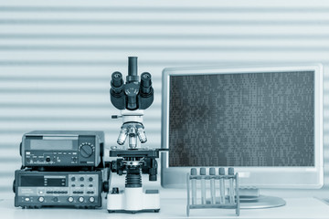 Modern microscope equipped with digital camera, computer and mon