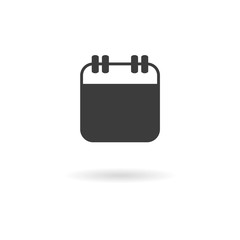 Dark grey icon for calendar on white background with shadow