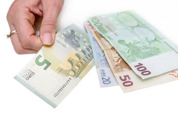 Female hand with stack of euro isolated