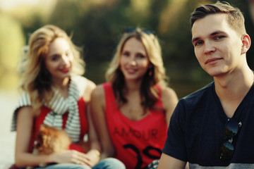 loving couple in the city in the fall