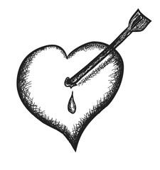 doodle heart and cupid arrow