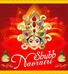 happy navratri celebration background with face of goddess durga