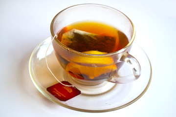 black tea in glass cup