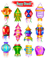 Watercolor Diwali kandil for decoration