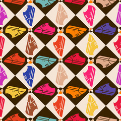 Seamless background of fashionable sport shoes. Vector pattern