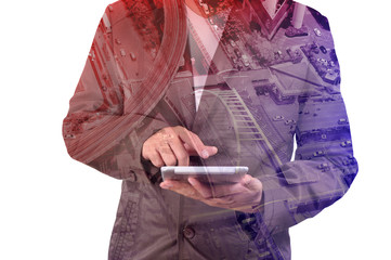 Double exposure of BusinessMan and Railway with Junction in the