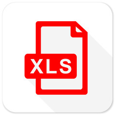 xls file red flat icon with long shadow on white background