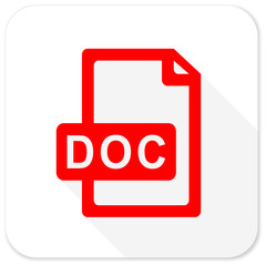 doc file red flat icon with long shadow on white background