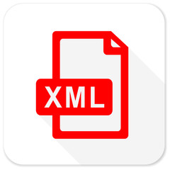 xml file red flat icon with long shadow on white background