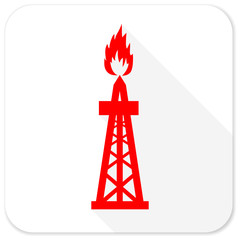 gas red flat icon with long shadow on white background