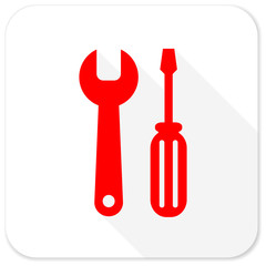 tool red flat icon with long shadow on white background