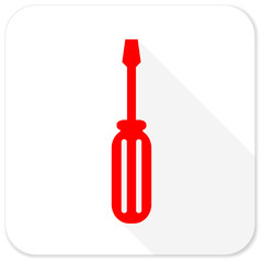 tool red flat icon with long shadow on white background