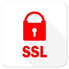 ssl red flat icon with long shadow on white background