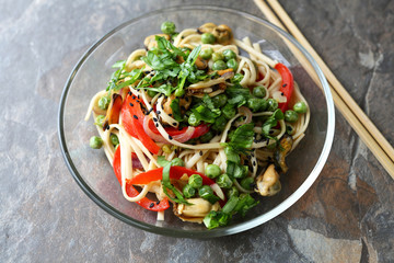 noodles with seafood on plate