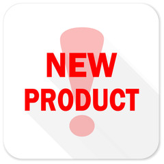 new product red flat icon with long shadow on white background