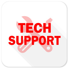 technical support red flat icon with long shadow on white background