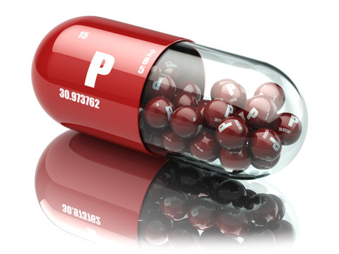 Pills with phosphorus P element Dietary supplements. Vitamin cap