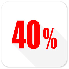 40 percent red flat icon with long shadow on white background