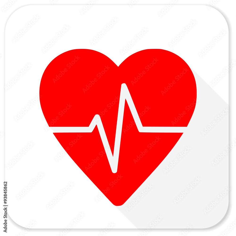 Poster pulse red flat icon with long shadow on white background