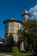 Fototapeta na wymiar Vertical front view of Dragomirna monastery