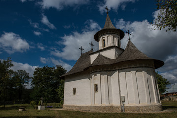 Fototapeta na wymiar Side view of the Church of the Holy Cross in Patrauti