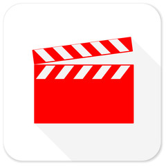 Naklejka premium video red flat icon with long shadow on white background