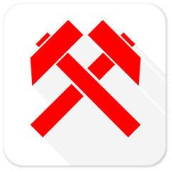 mining red flat icon with long shadow on white background