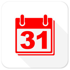 calendar red flat icon with long shadow on white background