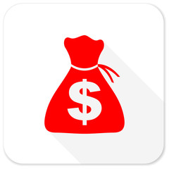 money red flat icon with long shadow on white background