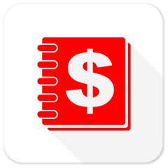 money red flat icon with long shadow on white background