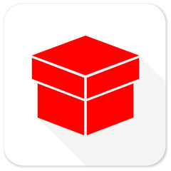 box red flat icon with long shadow on white background