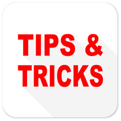 tips tricks red flat icon with long shadow on white background