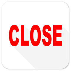 close red flat icon with long shadow on white background