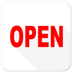 open red flat icon with long shadow on white background