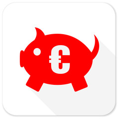 piggy bank red flat icon with long shadow on white background