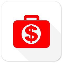 financial red flat icon with long shadow on white background